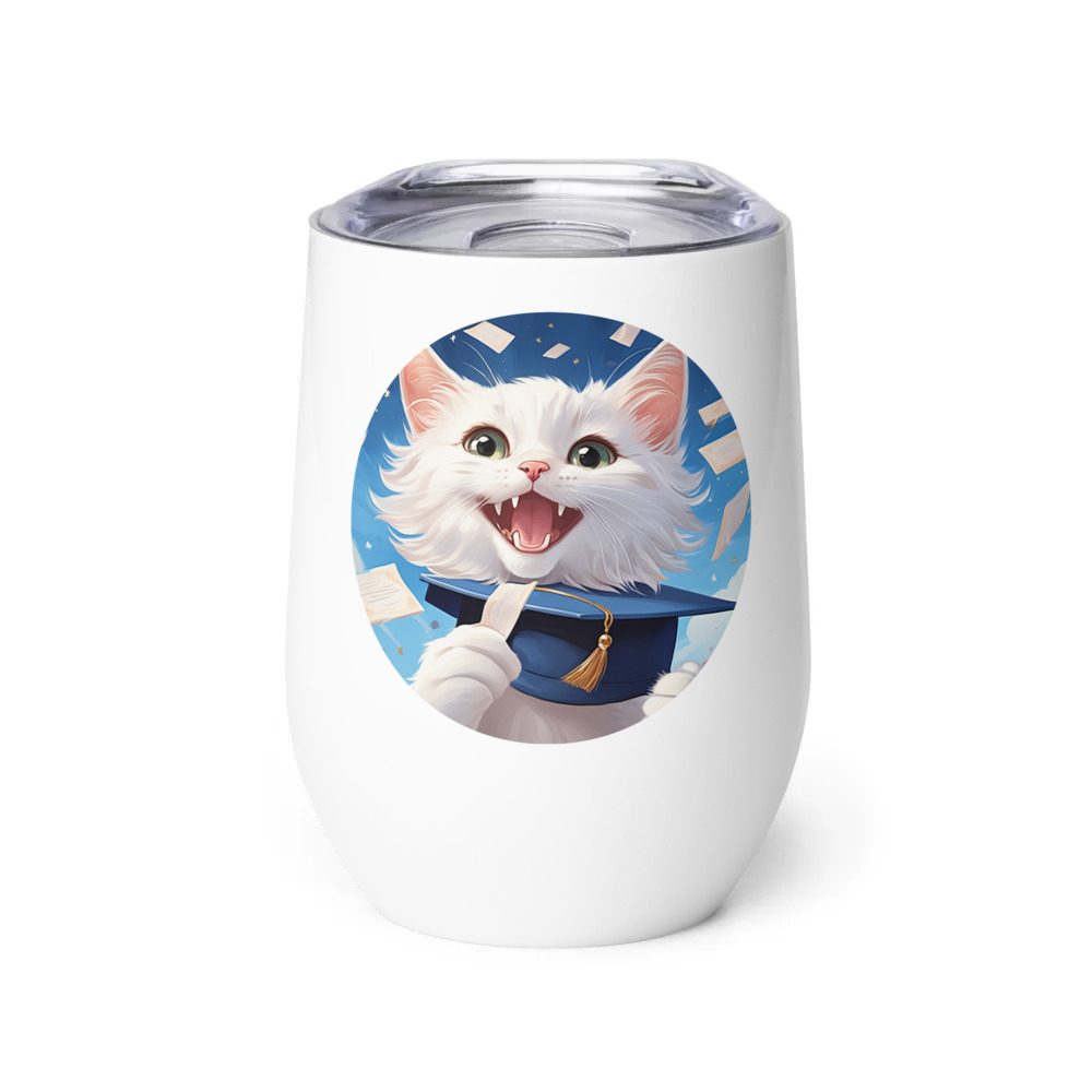 PugMug Custom White Companion Cat Wine Tumbler