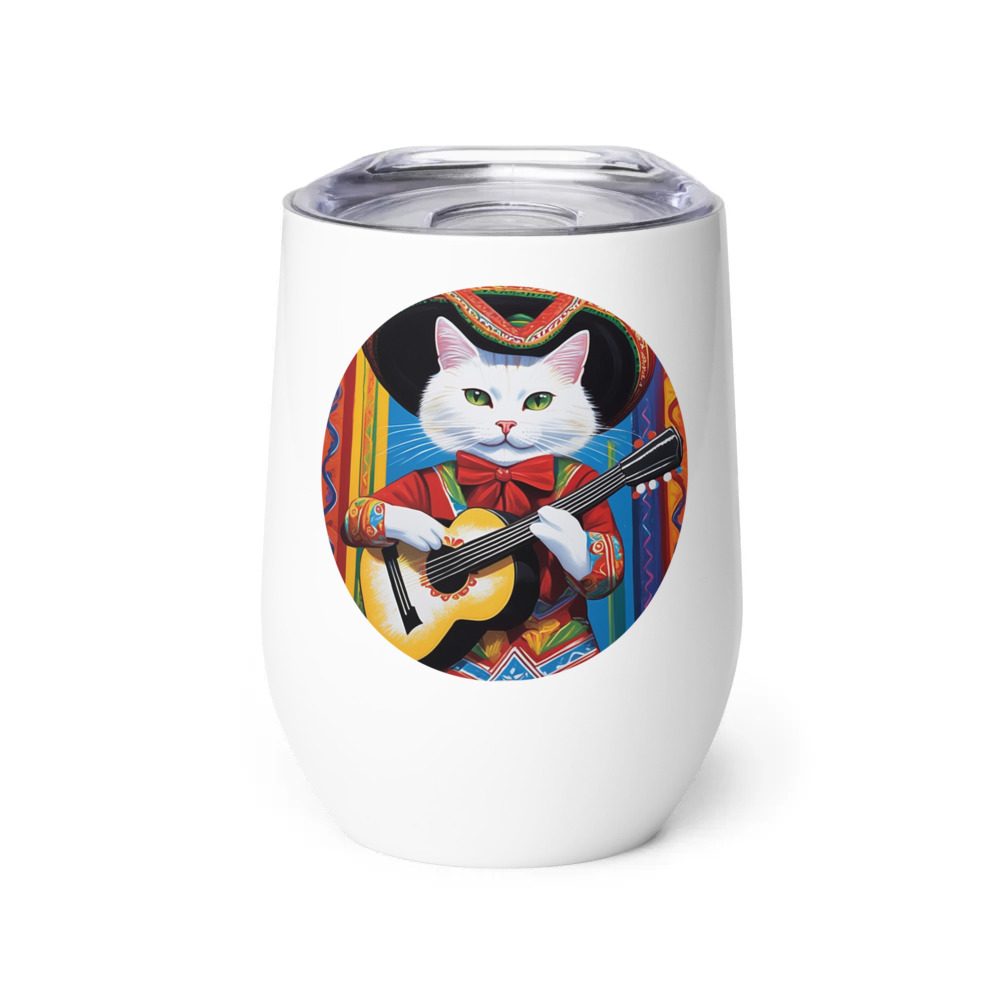 PugMug Custom White Companion Cat Wine Tumbler