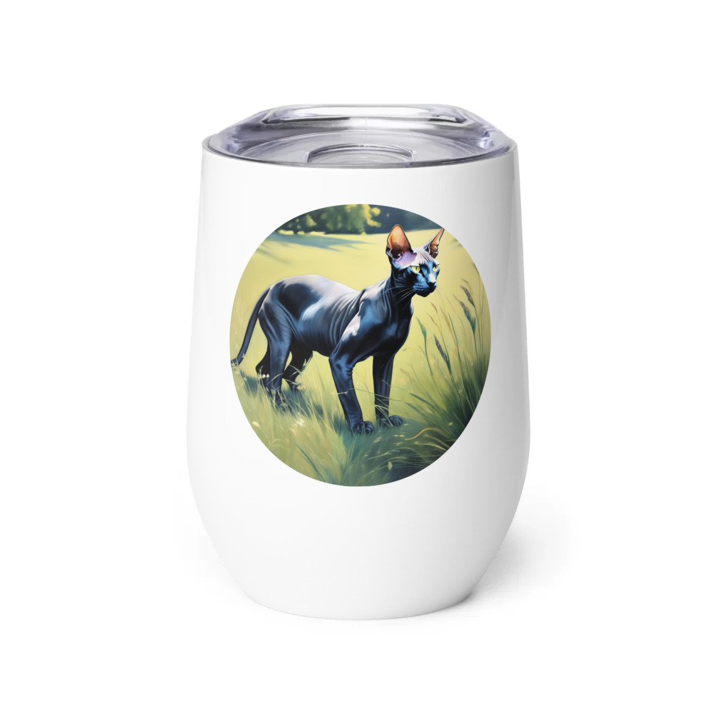 PugMug Custom Black Sphynx Cat Wine Tumbler