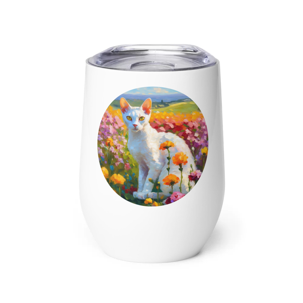 PugMug Custom White Devon Rex Cat Wine Tumbler