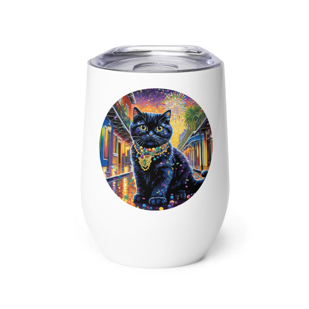PugMug Custom Black Scottish Fold Cat Wine Tumbler