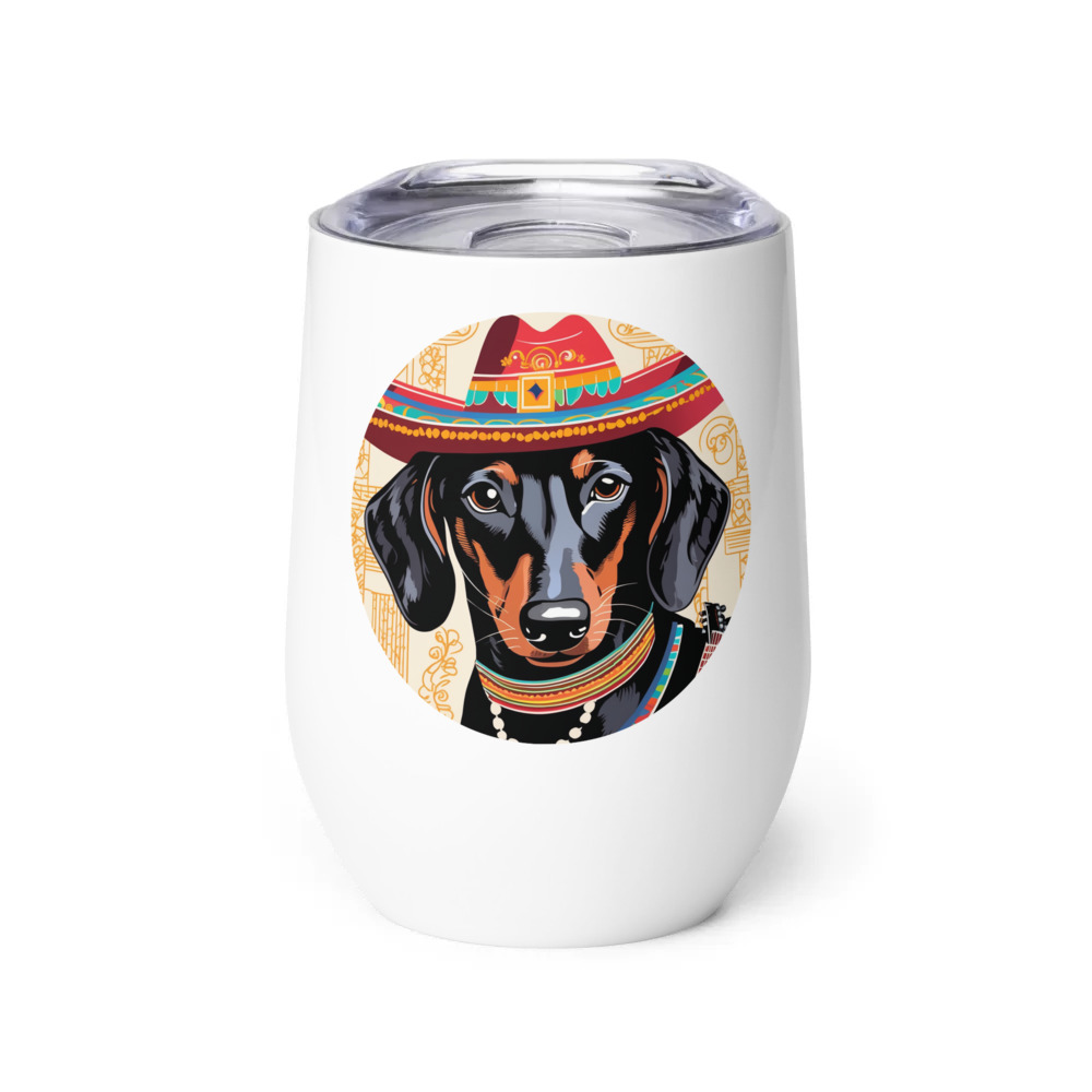 PugMug Custom Black Dachshund Wine Tumbler