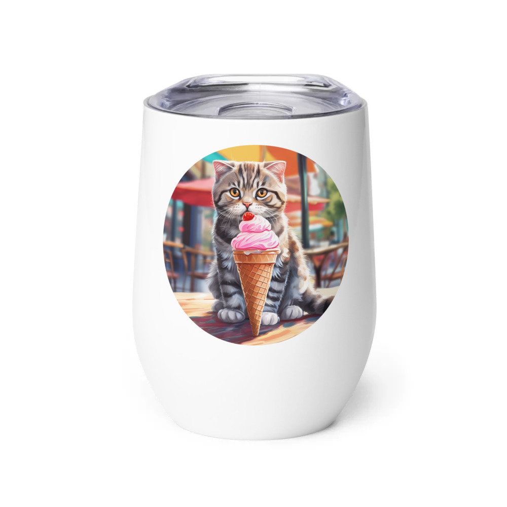 PugMug Custom Tabby Scottish Fold Cat Wine Tumbler