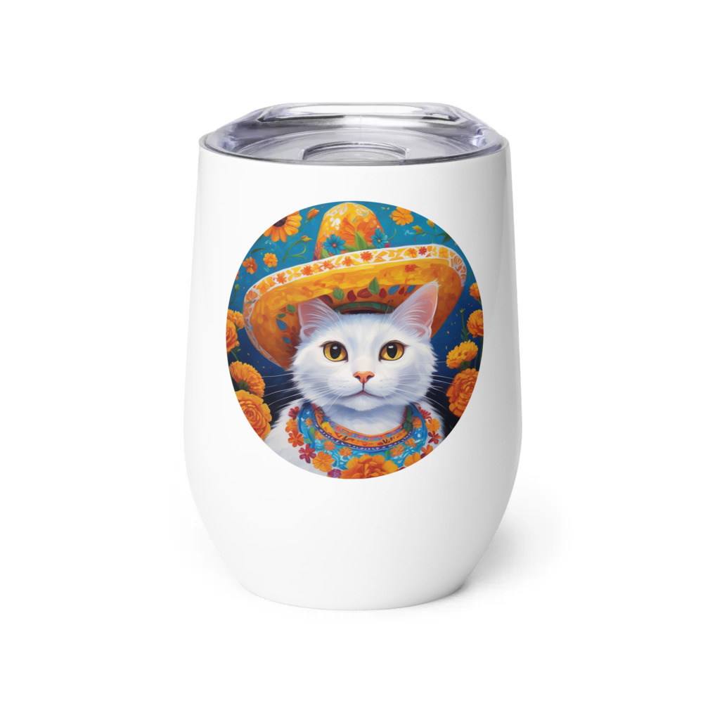 PugMug Custom White Companion Cat Wine Tumbler