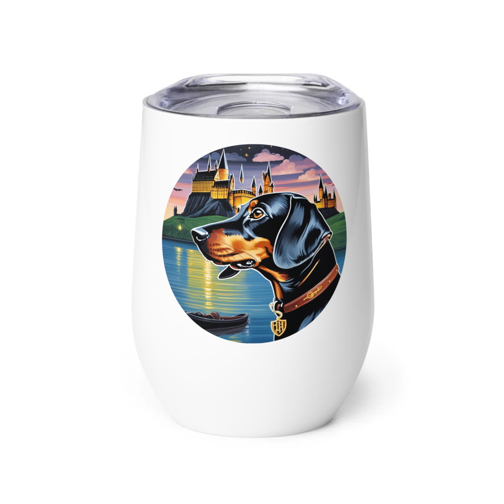 PugMug Custom Black Dachshund Wine Tumbler