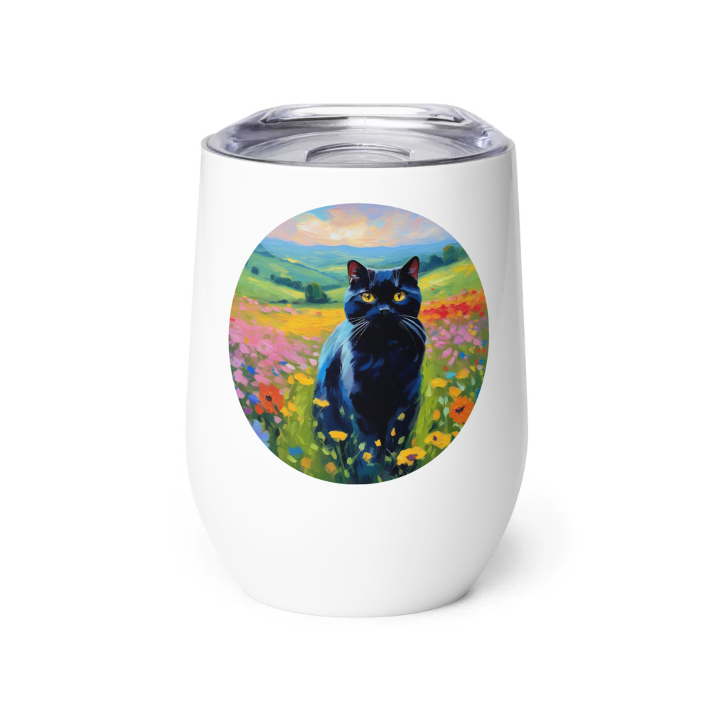 PugMug Custom Black Scottish Fold Cat Wine Tumbler
