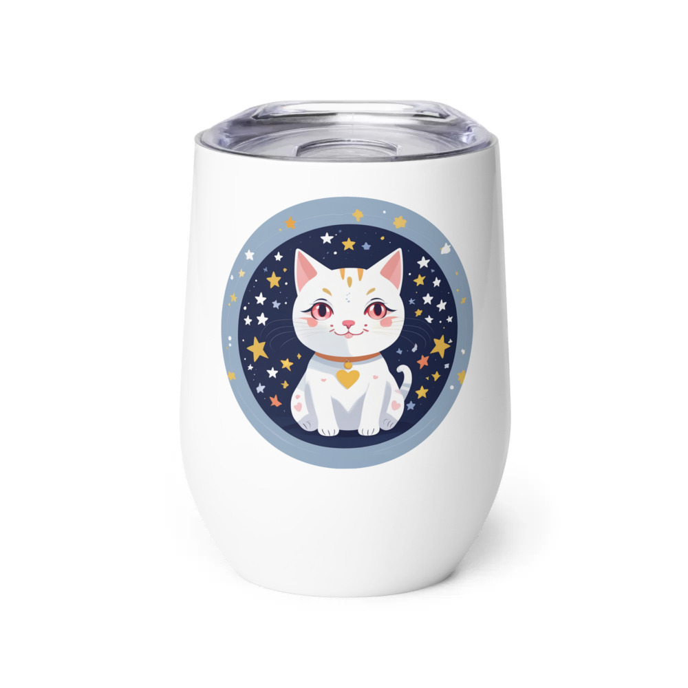 PugMug Custom White Companion Cat Wine Tumbler