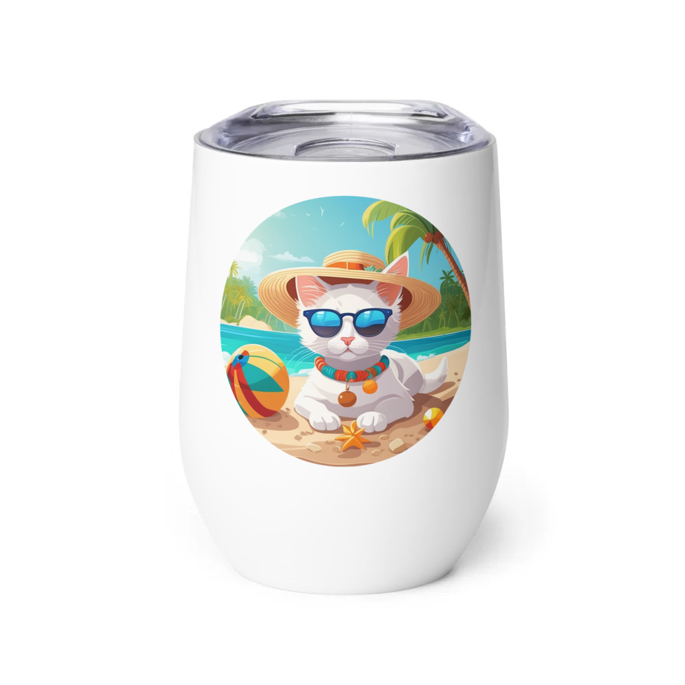 PugMug Custom White Companion Cat Wine Tumbler