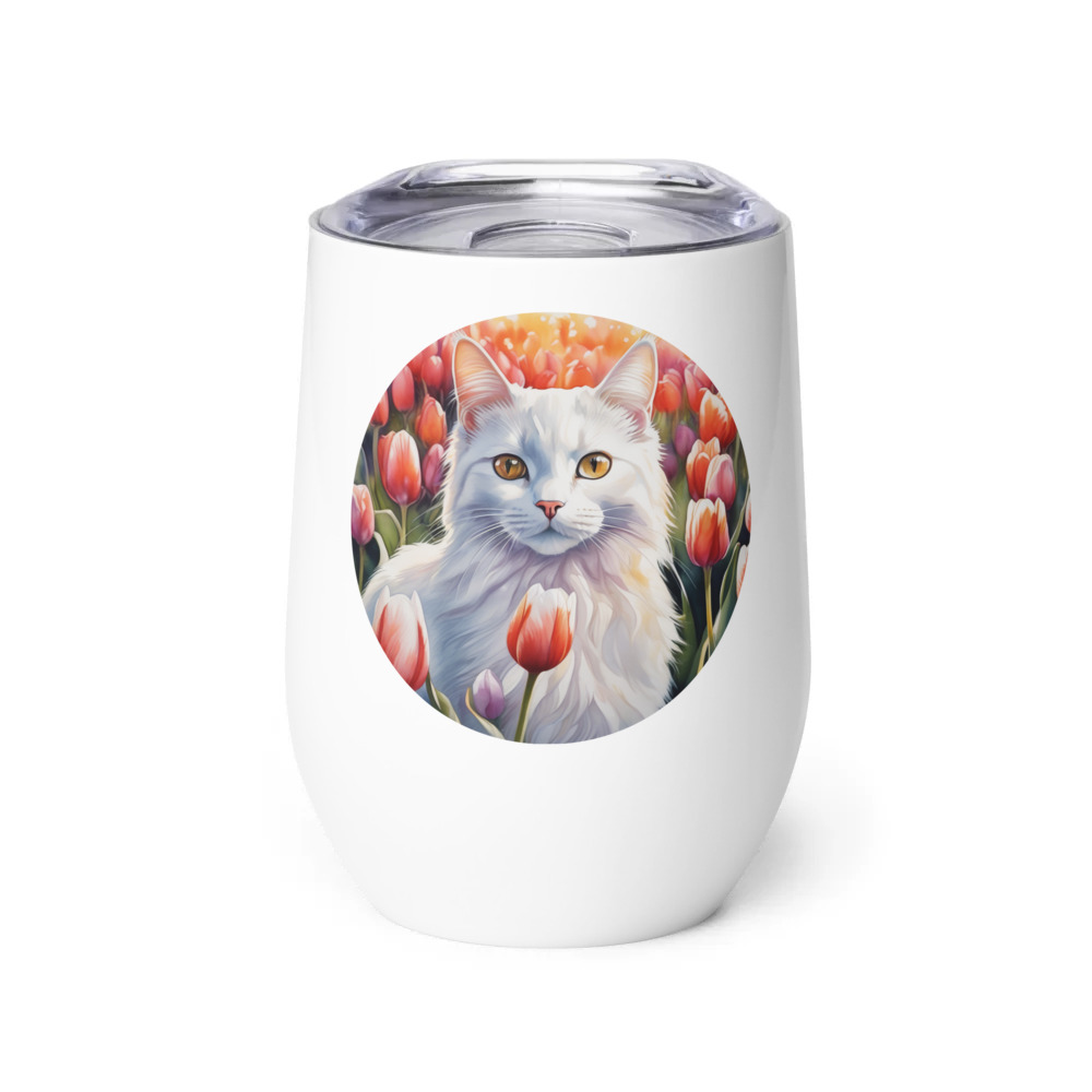 PugMug Custom White Companion Cat Wine Tumbler