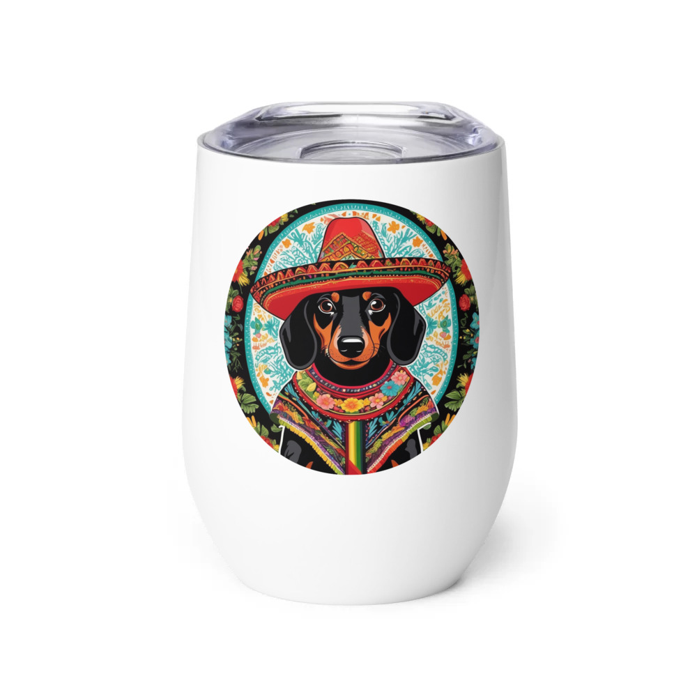 PugMug Custom Black Dachshund Wine Tumbler