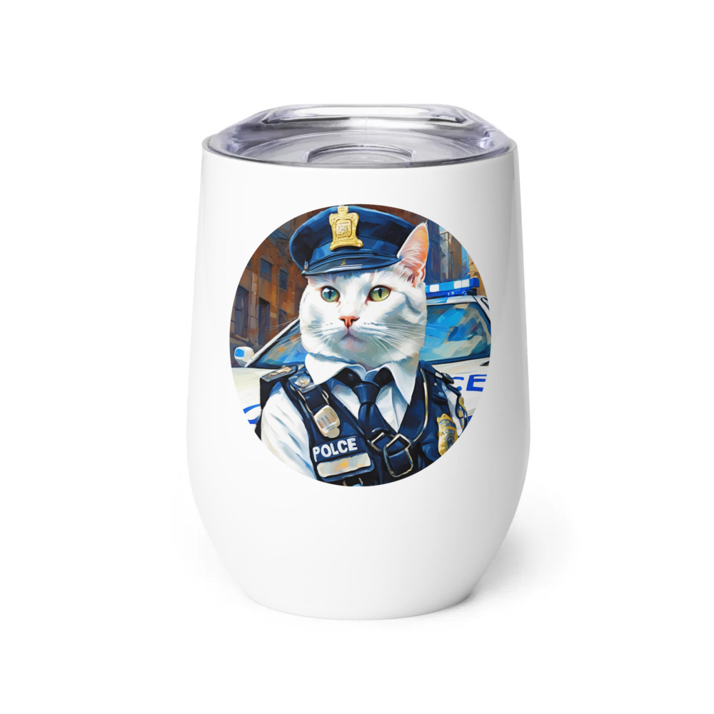 PugMug Custom White Companion Cat Wine Tumbler