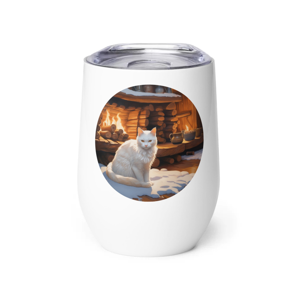 PugMug Custom White Companion Cat Wine Tumbler