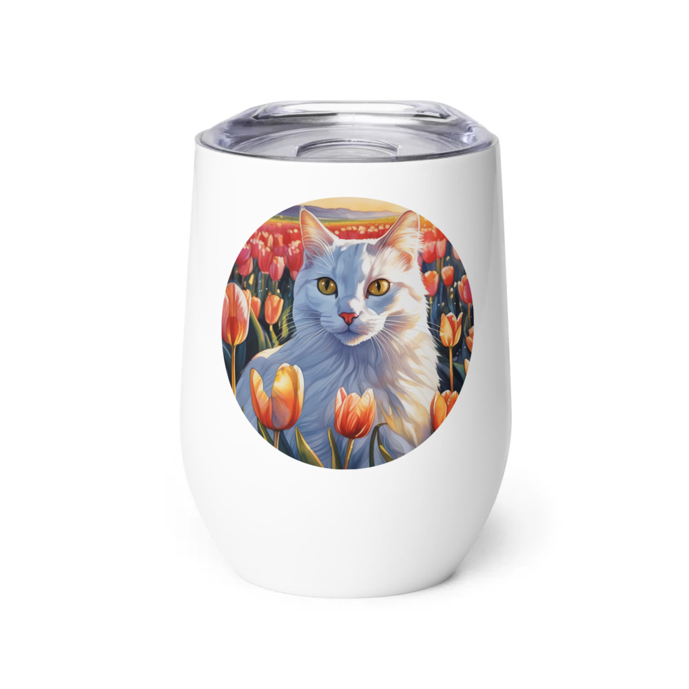PugMug Custom White Companion Cat Wine Tumbler