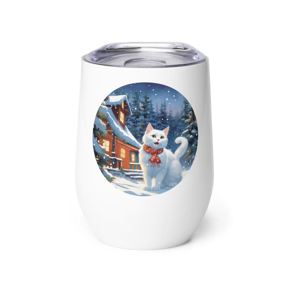 PugMug Custom White Companion Cat Wine Tumbler
