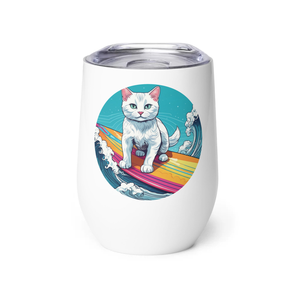 PugMug Custom White Companion Cat Wine Tumbler