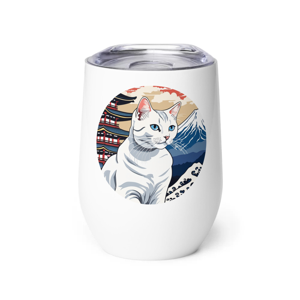PugMug Custom White Companion Cat Wine Tumbler
