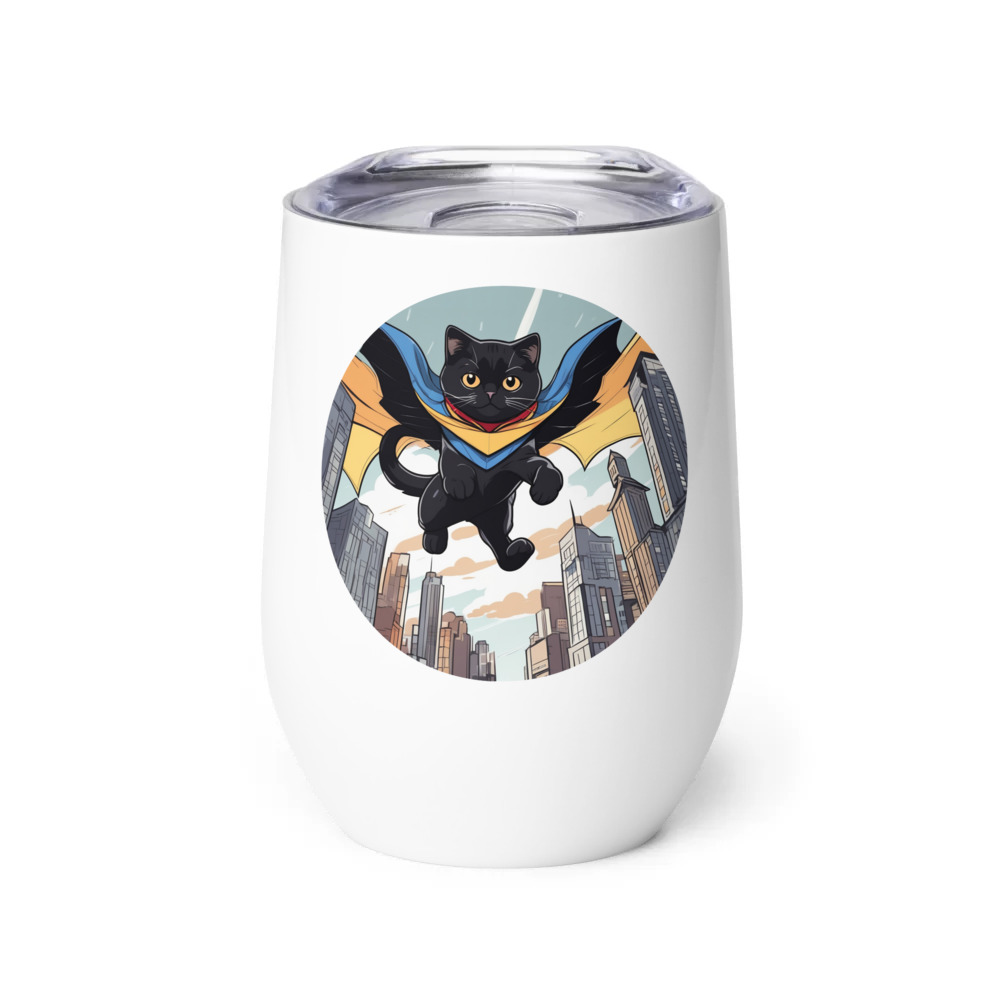 PugMug Custom Black Scottish Fold Cat Wine Tumbler