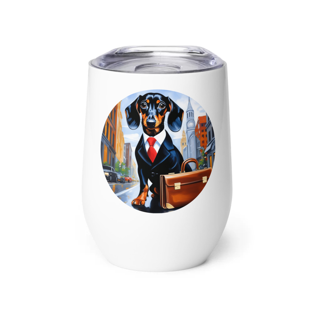 PugMug Custom Black Dachshund Wine Tumbler