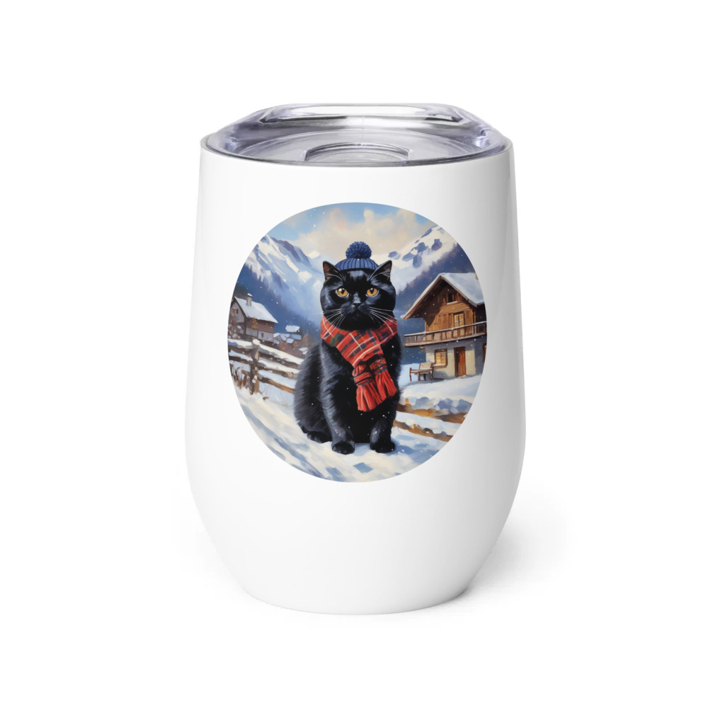 PugMug Custom Black Scottish Fold Cat Wine Tumbler
