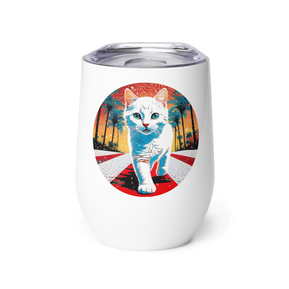 PugMug Custom White Companion Cat Wine Tumbler