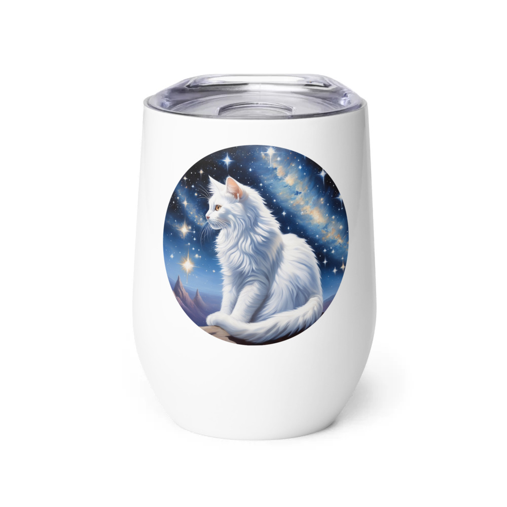 PugMug Custom White Companion Cat Wine Tumbler
