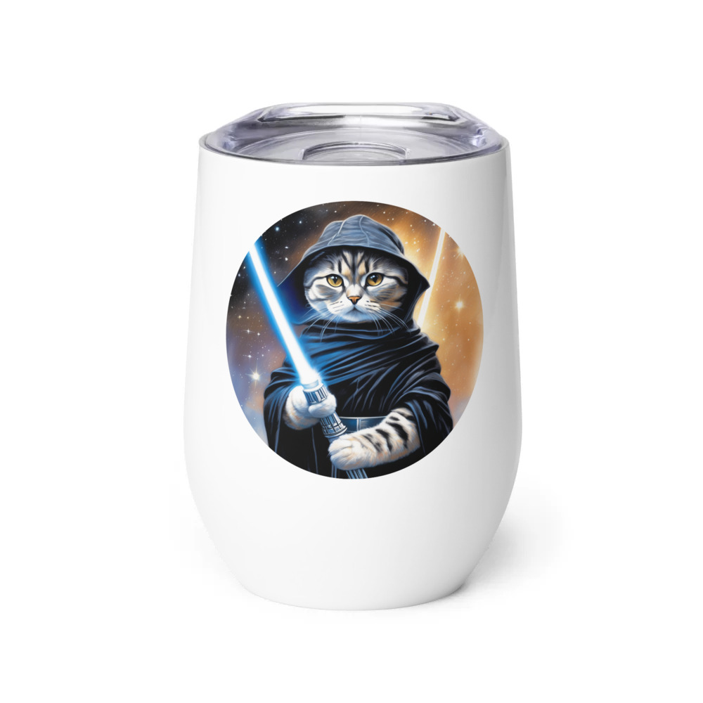 PugMug Custom Black Scottish Fold Cat Wine Tumbler