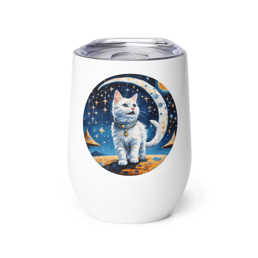 PugMug Custom White Companion Cat Wine Tumbler