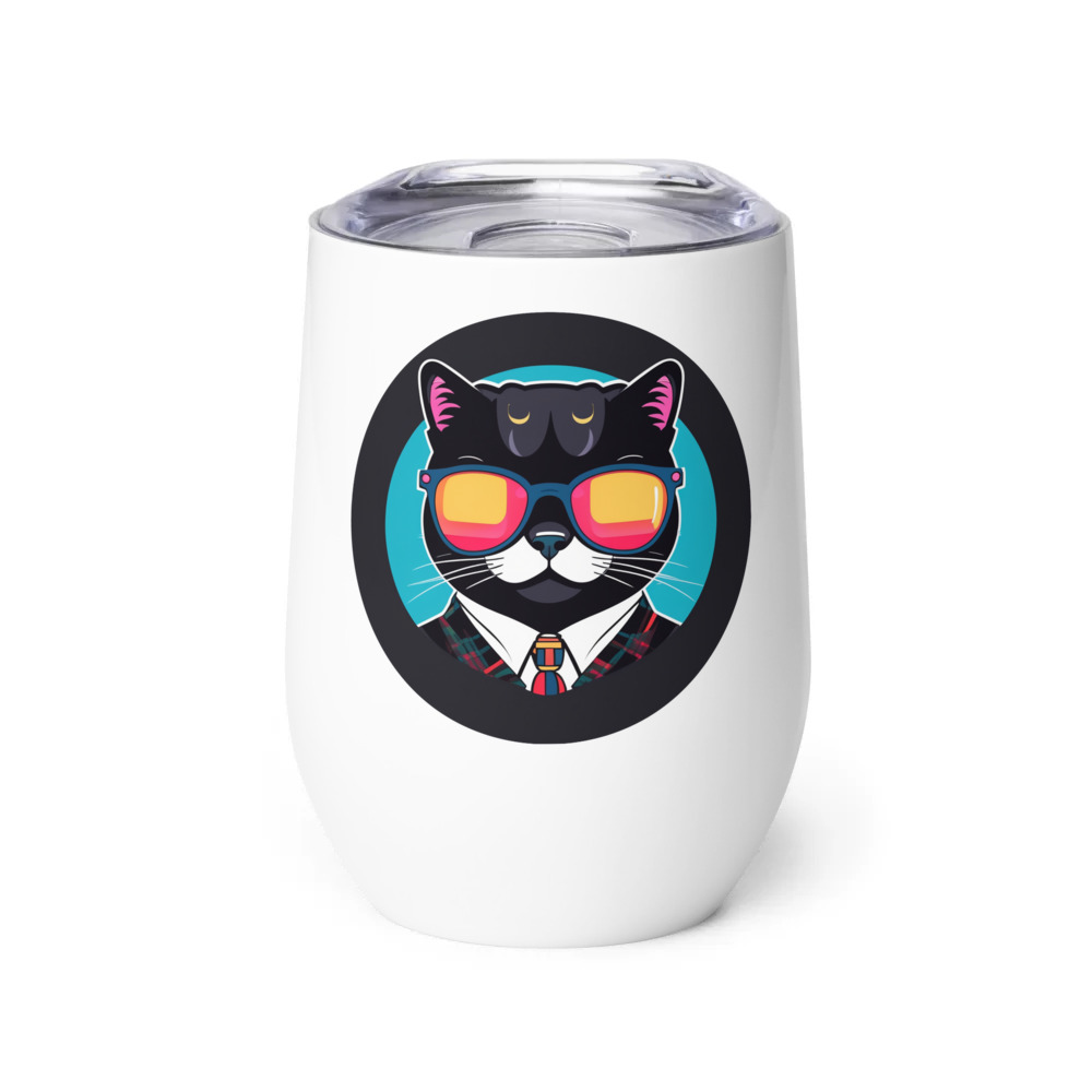 PugMug Custom Black Scottish Fold Cat Wine Tumbler