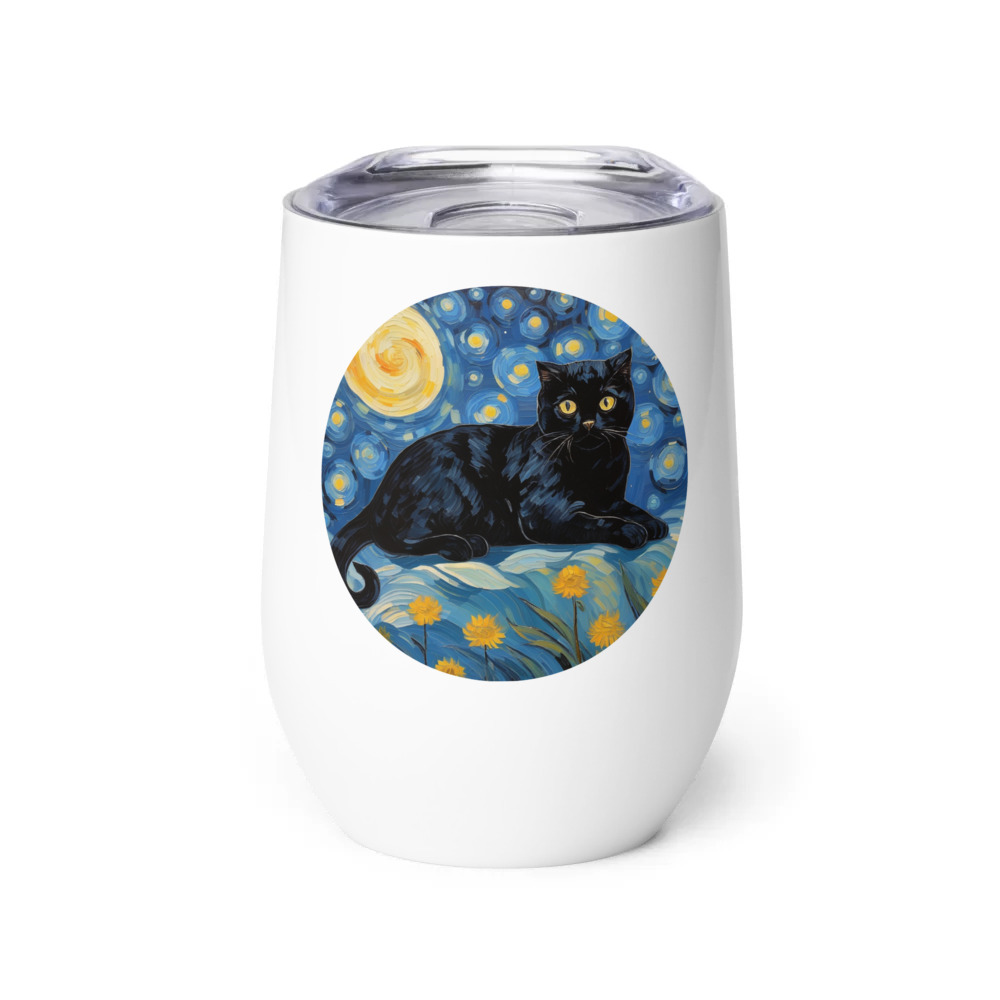 PugMug Custom Black Scottish Fold Cat Wine Tumbler
