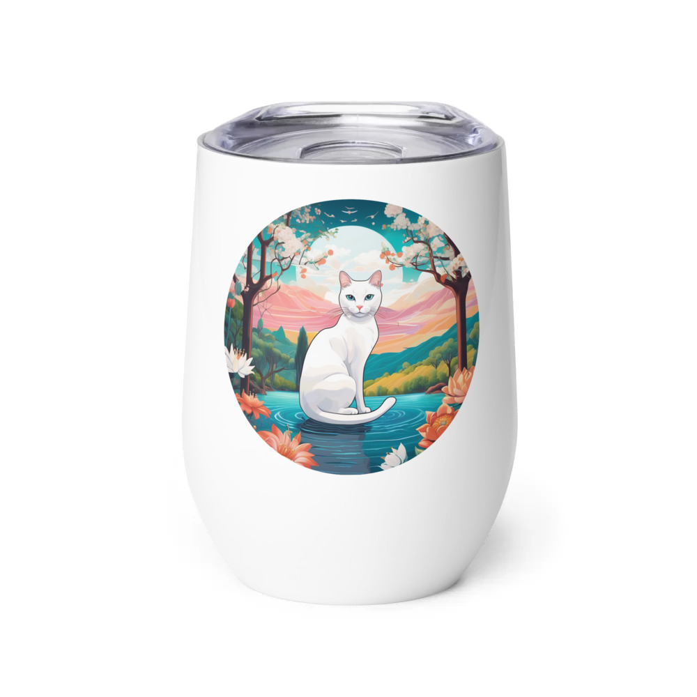 PugMug Custom White Companion Cat Wine Tumbler