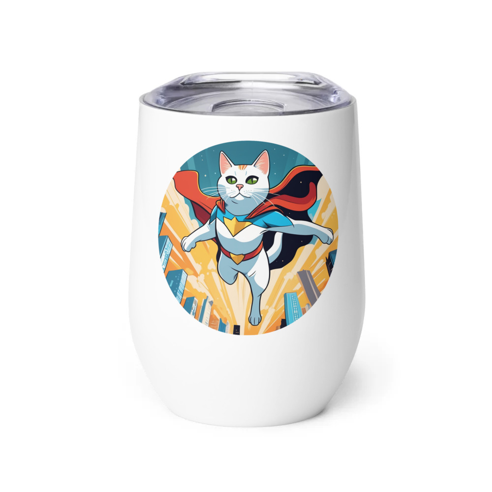PugMug Custom White Companion Cat Wine Tumbler