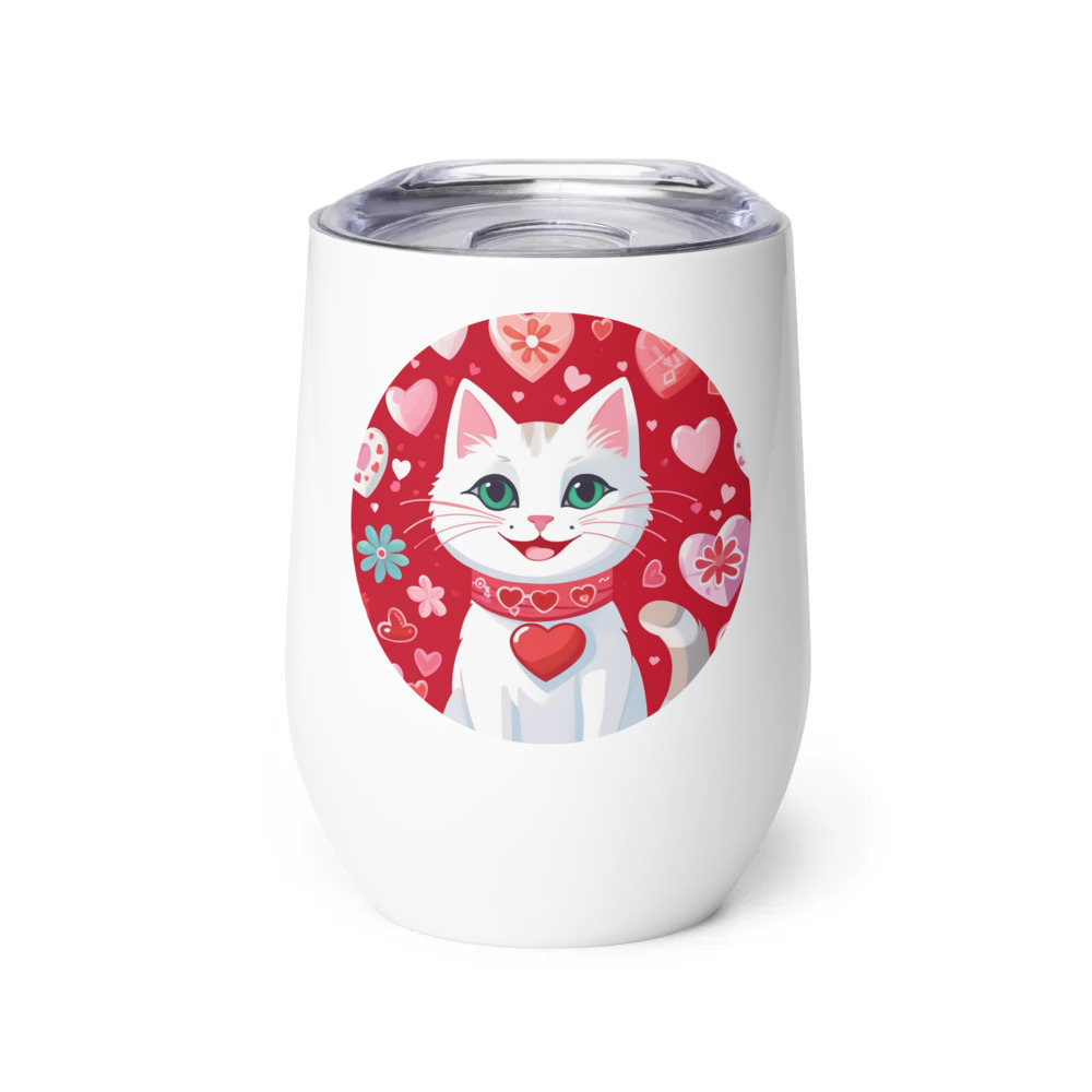 PugMug Custom White Companion Cat Wine Tumbler