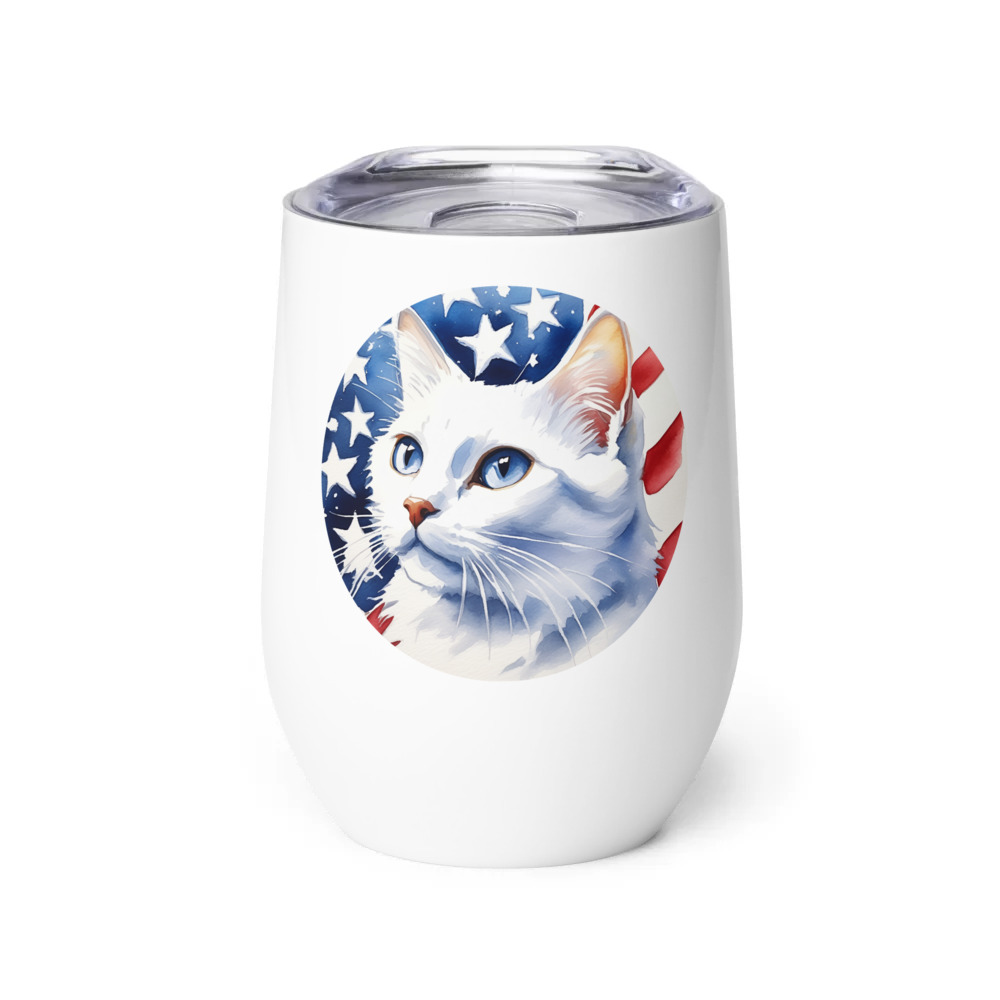 PugMug Custom White Companion Cat Wine Tumbler