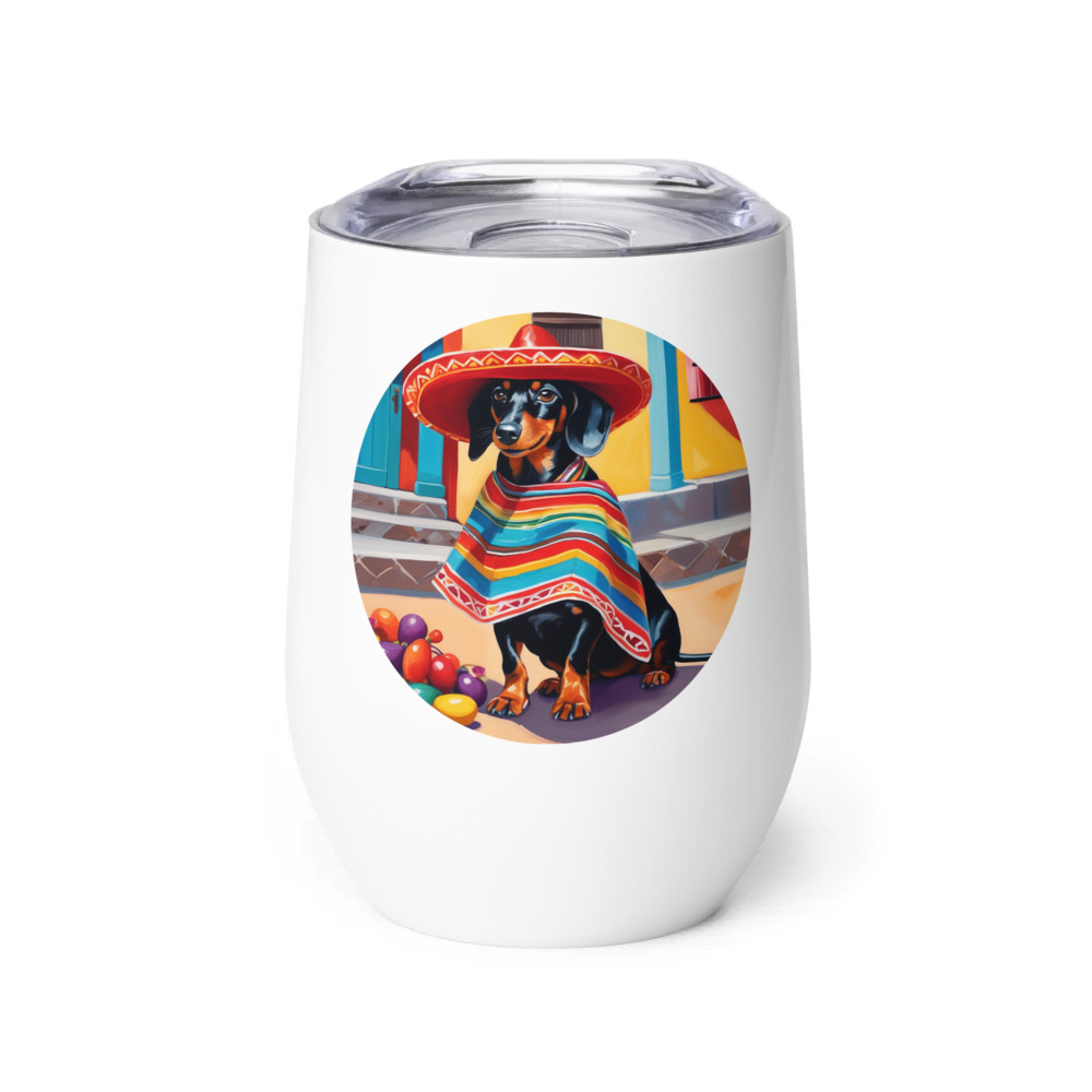 PugMug Custom Black Dachshund Wine Tumbler