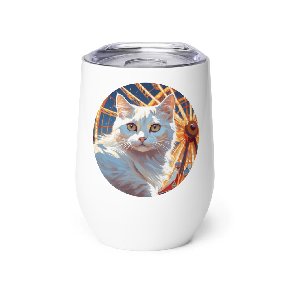 PugMug Custom White Companion Cat Wine Tumbler