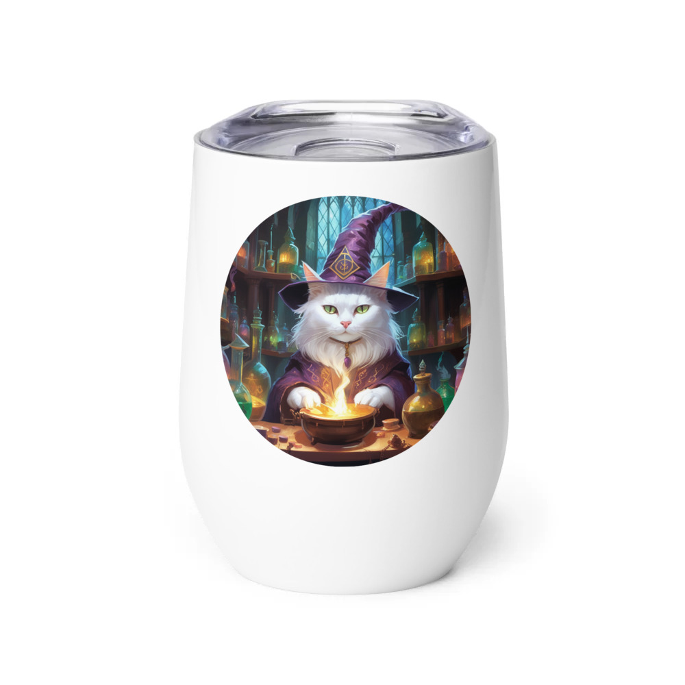 PugMug Custom White Companion Cat Wine Tumbler
