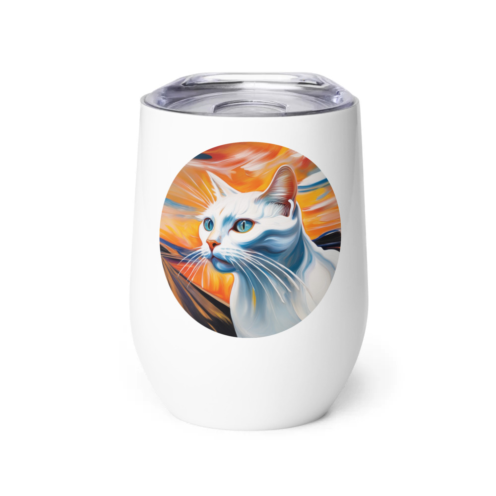 PugMug Custom White Companion Cat Wine Tumbler