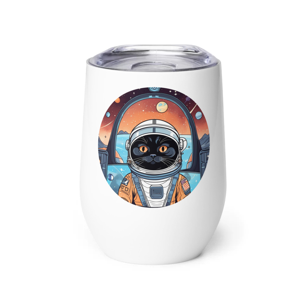 PugMug Custom Black Scottish Fold Cat Wine Tumbler