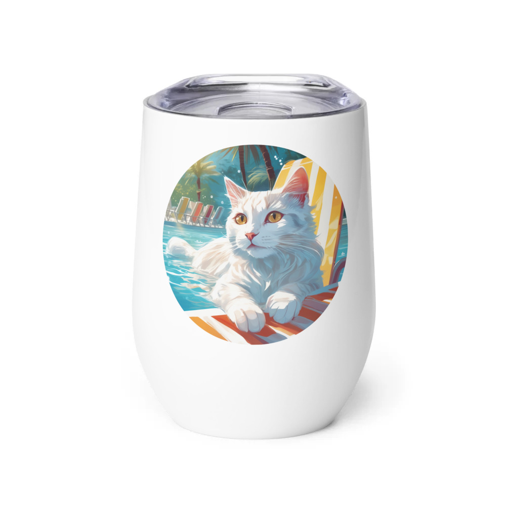 PugMug Custom White Companion Cat Wine Tumbler