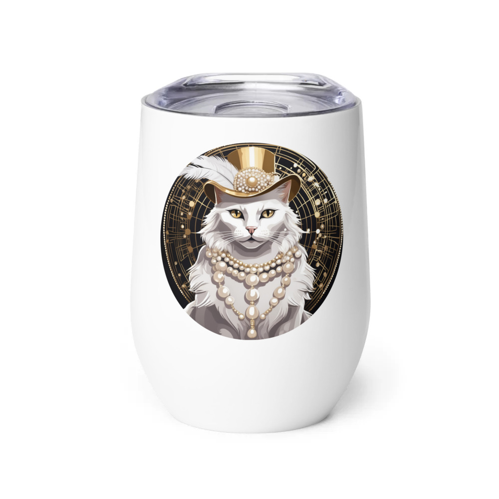 PugMug Custom White Companion Cat Wine Tumbler