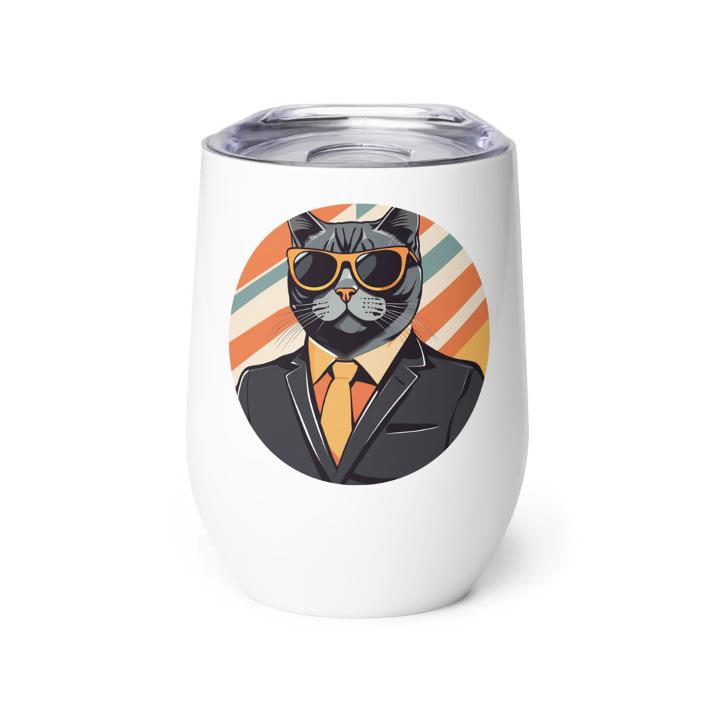 PugMug Custom Black British Shorthair Cat Wine Tumbler