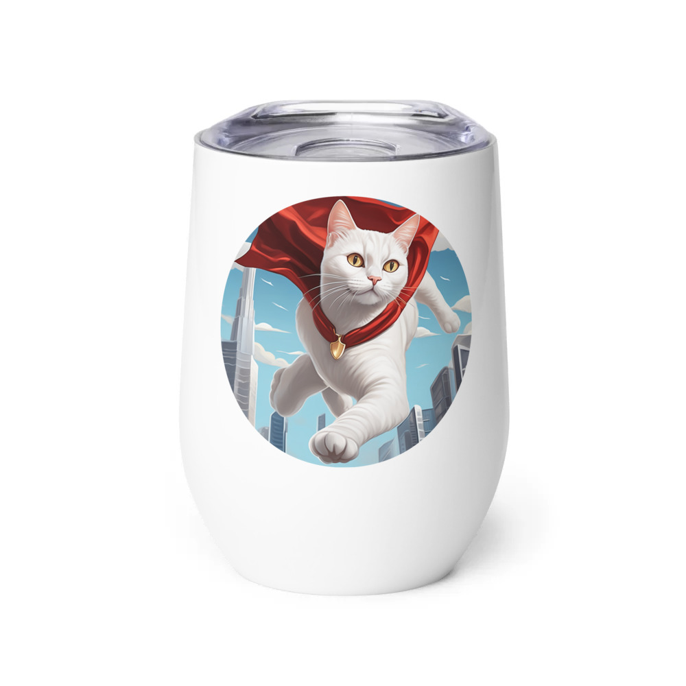 PugMug Custom White Companion Cat Wine Tumbler