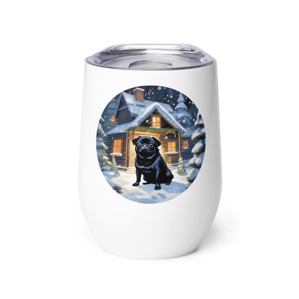 PugMug Custom Black Pug Wine Tumbler