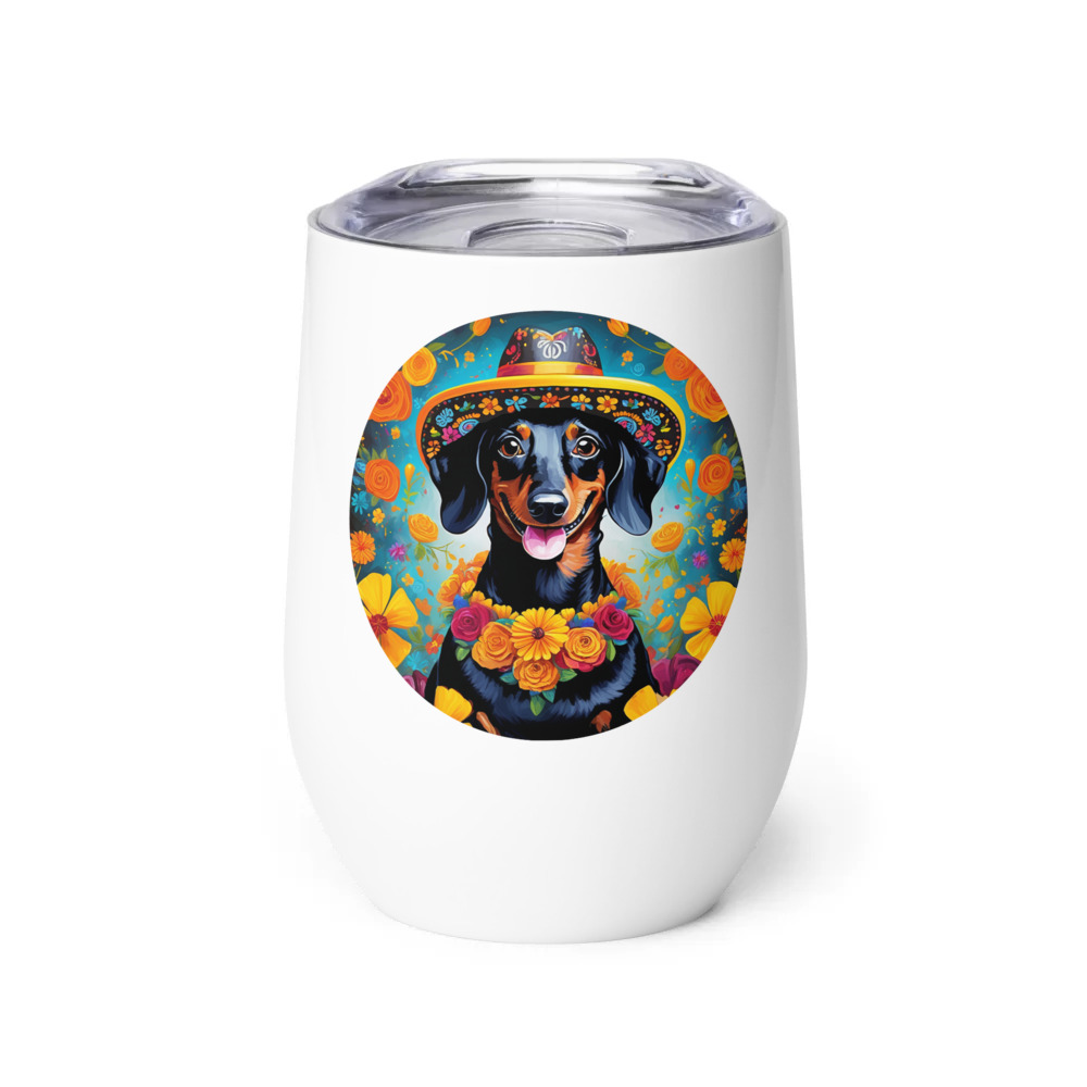 PugMug Custom Black Dachshund Wine Tumbler