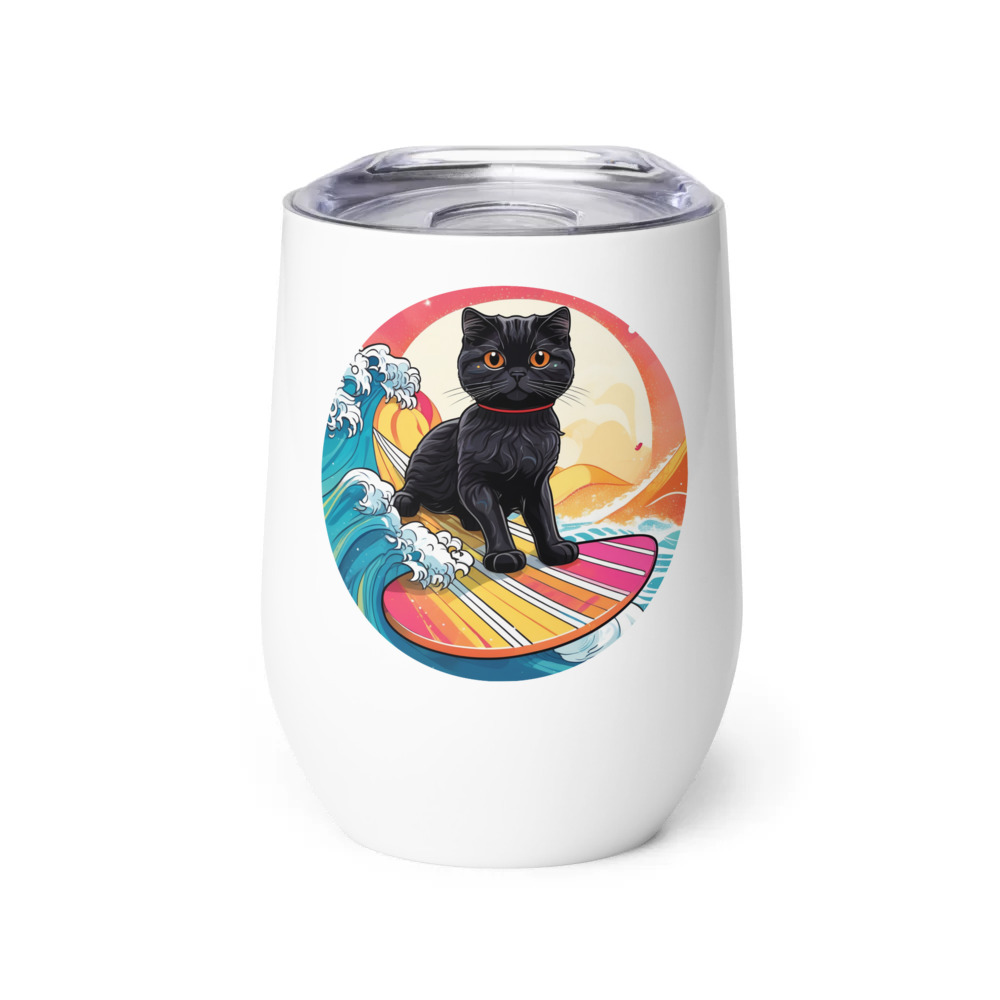 PugMug Custom Black Scottish Fold Cat Wine Tumbler