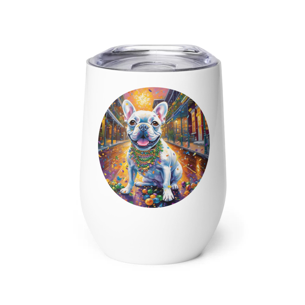 PugMug Custom White French Bulldog Wine Tumbler