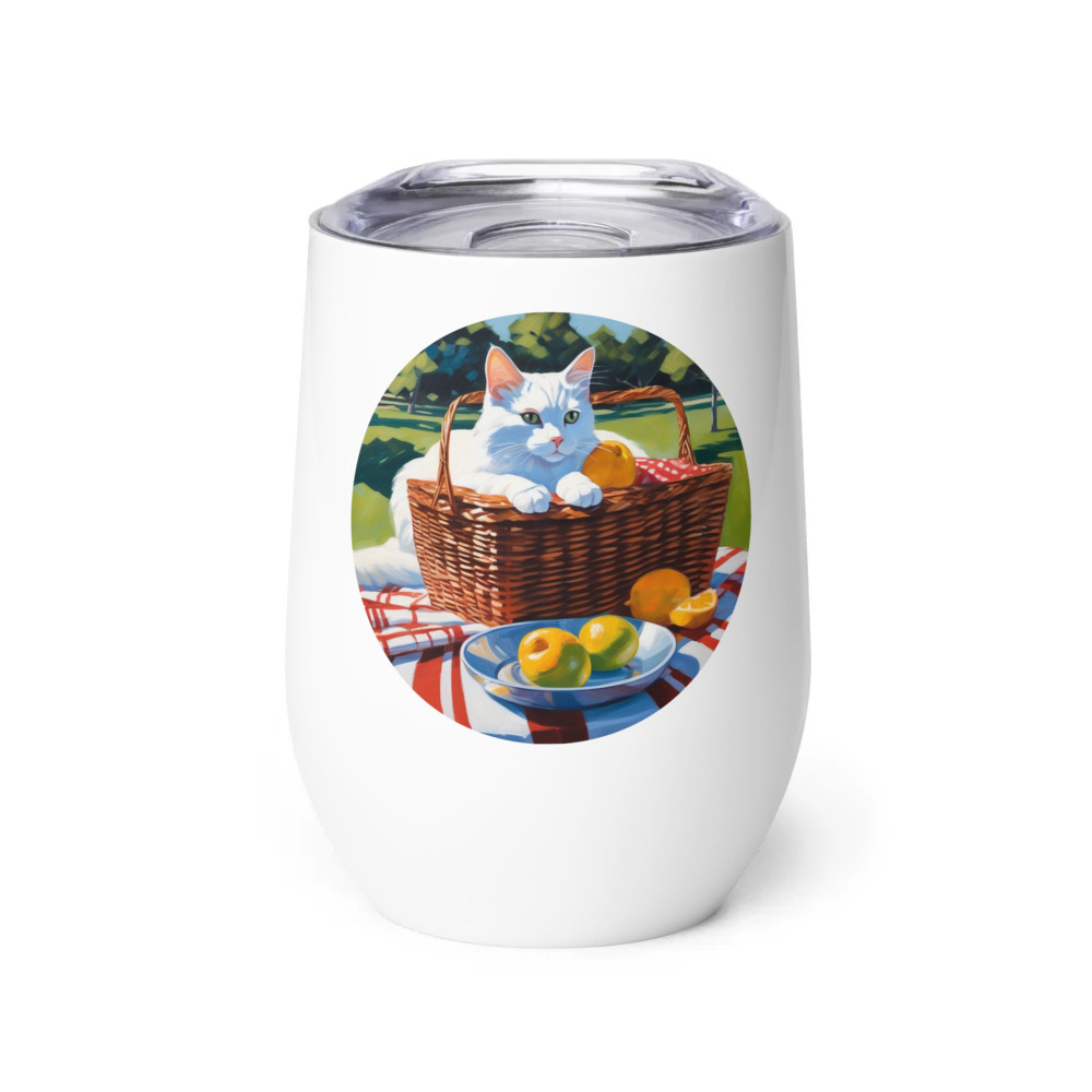 PugMug Custom White Companion Cat Wine Tumbler
