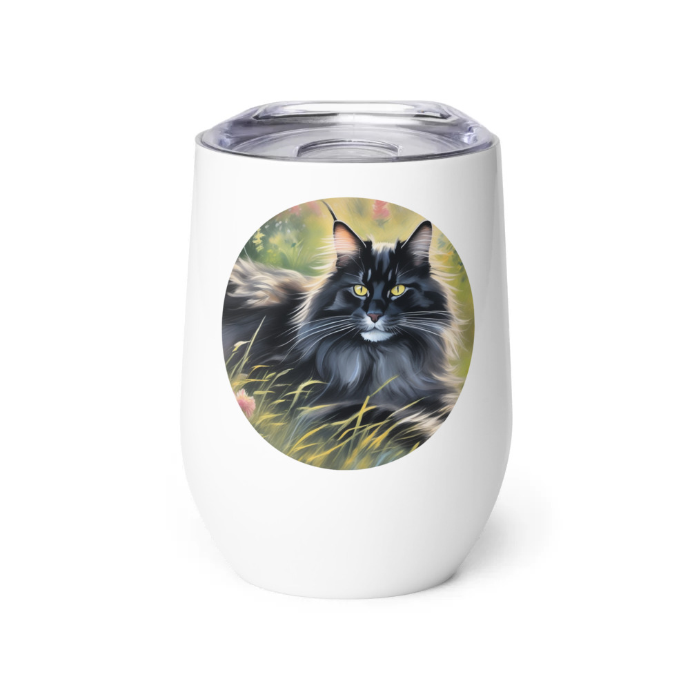 PugMug Custom Black Maine Coon Cat Wine Tumbler