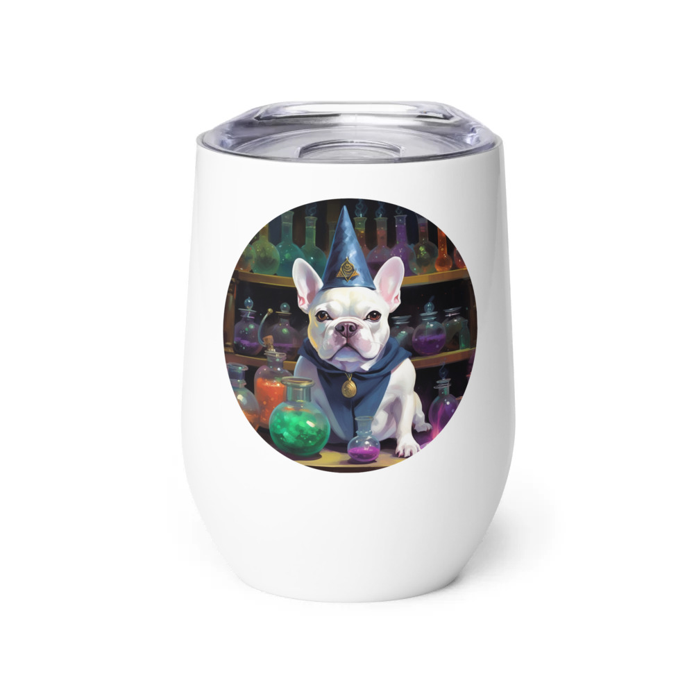 PugMug Custom White French Bulldog Wine Tumbler