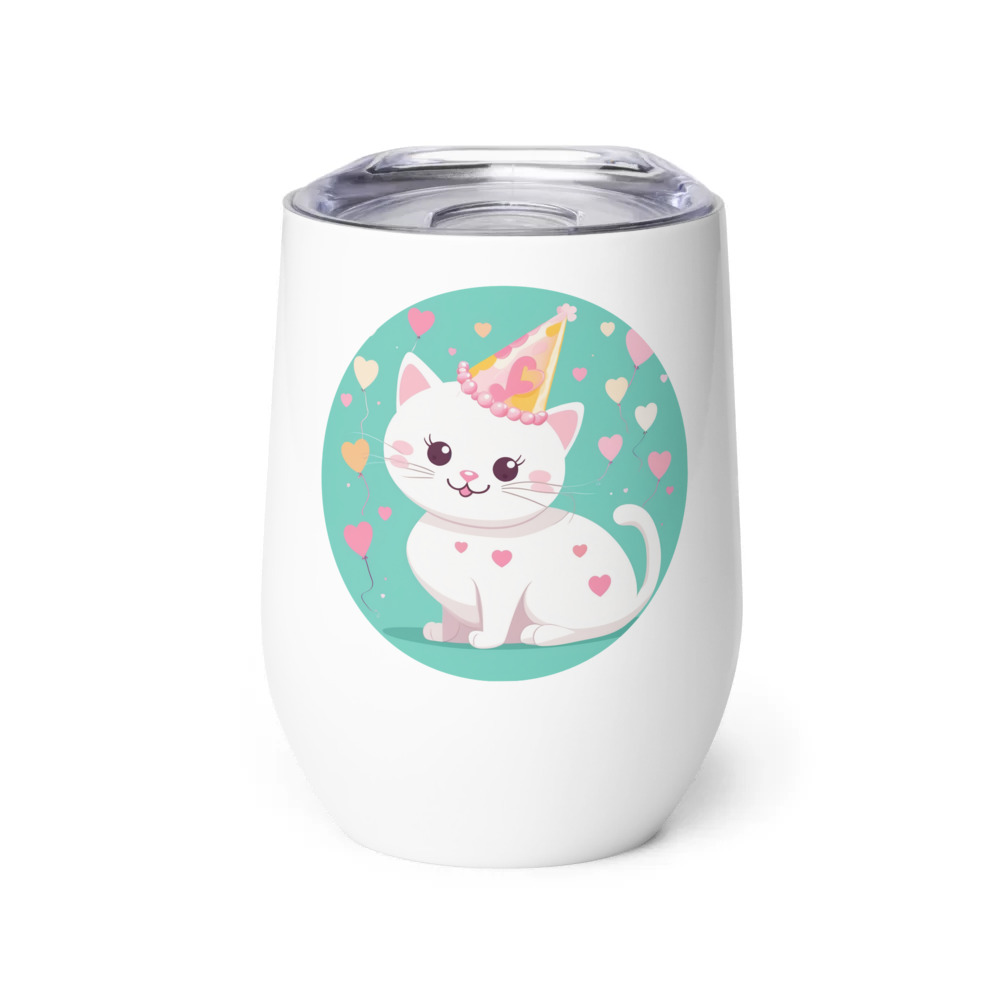 PugMug Custom White Companion Cat Wine Tumbler